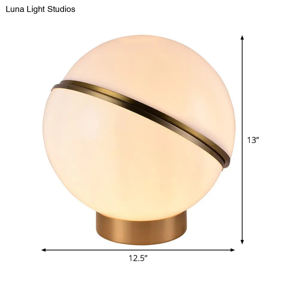 Simplistic Milk Glass 1-Light Gold Nightstand Lamp For Living Room - Spling Semiball Metal Night