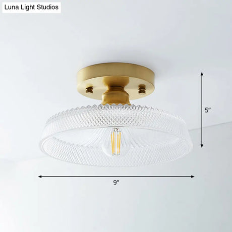 Single Brass Shaded Flushmount Bathroom Ceiling Light In Countryside Style