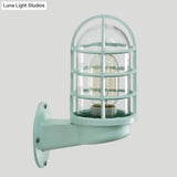 Single Transparent Glass Wall Lamp With Wire Cage - Loft Capsule In Pink/Blue/Rust