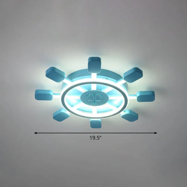 Sky Blue Led Flush Light Fixture - Childrens Bedroom Aluminum Rudder Ceiling