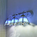 Sky Blue/Blue/Yellow Geometric Stained Glass Wall Lamp - Tiffany Style Sconce Lighting For Bathroom