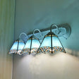 Sky Blue/Blue/Yellow Geometric Stained Glass Wall Lamp - Tiffany Style Sconce Lighting For Bathroom