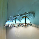Sky Blue/Blue/Yellow Geometric Stained Glass Wall Lamp - Tiffany Style Sconce Lighting For Bathroom
