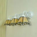 Sky Blue/Blue/Yellow Geometric Stained Glass Wall Lamp - Tiffany Style Sconce Lighting For Bathroom