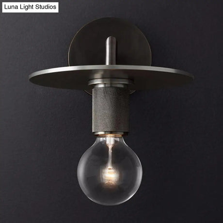 Sleek 1-Bulb Wall Mount Lamp: Minimalistic Exposed Bulb Metal Sconce In Black/Brass/Chrome Finish