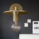 Sleek 1-Bulb Wall Mount Lamp: Minimalistic Exposed Bulb Metal Sconce In Black/Brass/Chrome Finish
