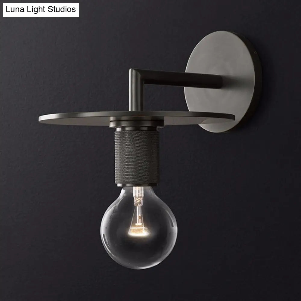 Sleek 1-Bulb Wall Mount Lamp: Minimalistic Exposed Bulb Metal Sconce In Black/Brass/Chrome Finish