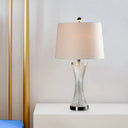 Sleek 1-Head Living Room Table Lamp In Simplicity White/Black With Barrel Fabric Shade White