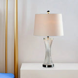 Sleek 1-Head Living Room Table Lamp In Simplicity White/Black With Barrel Fabric Shade White
