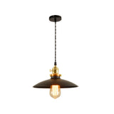 Sleek 1-Head Warehouse Saucer Pendant Light For Dining Room - Metallic Drop Design Black