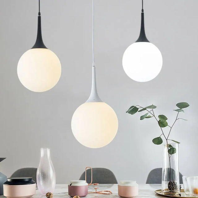 Sleek Cream Glass Pendant Light For Dining Room Minimalist Spherical Suspension