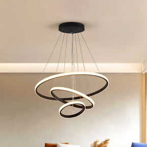 Sleek 3-Ring Led Ceiling Pendant Light: Modern Bedroom Lighting Fixture Black