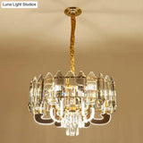 Sleek 6-Head Clear Crystal Drum Pendant Chandelier For Dining Room