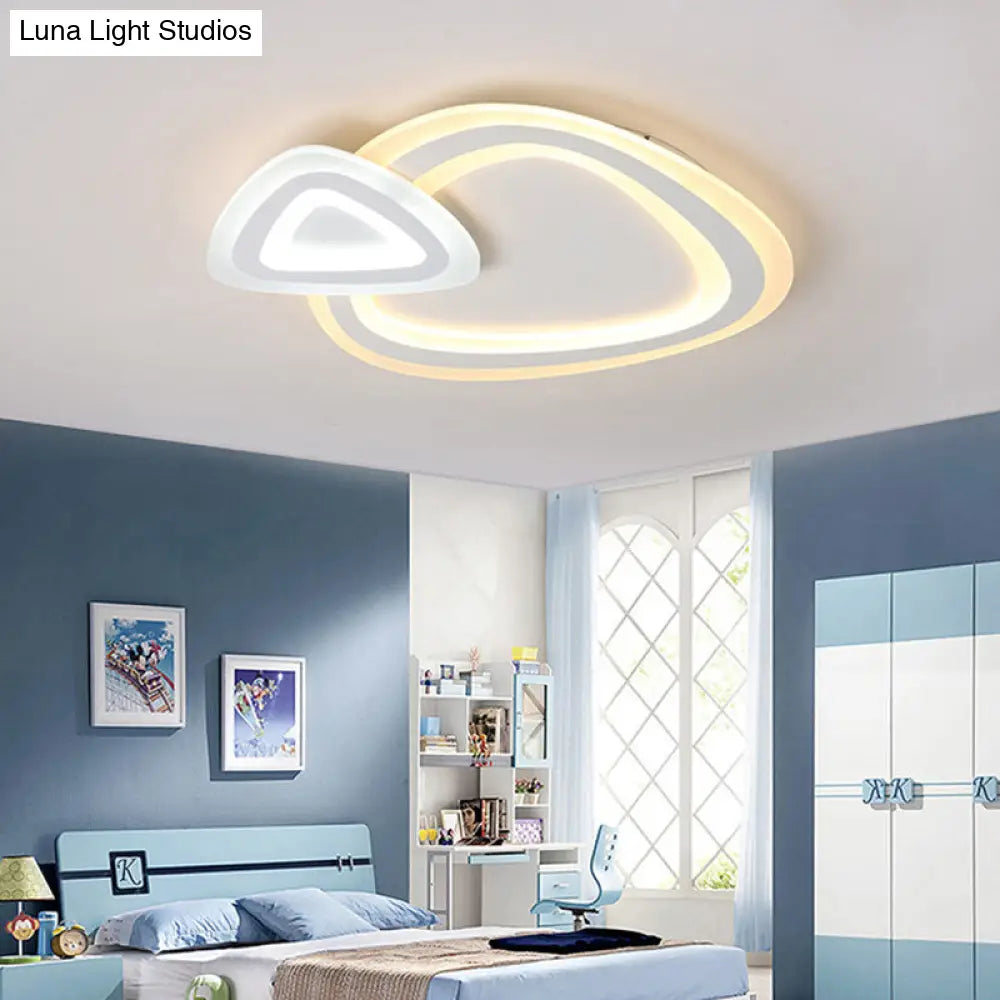 Sleek Acrylic Dual Triangle Led Ceiling Lamp - Minimalist White Flush Light Fixture In Warm Cool