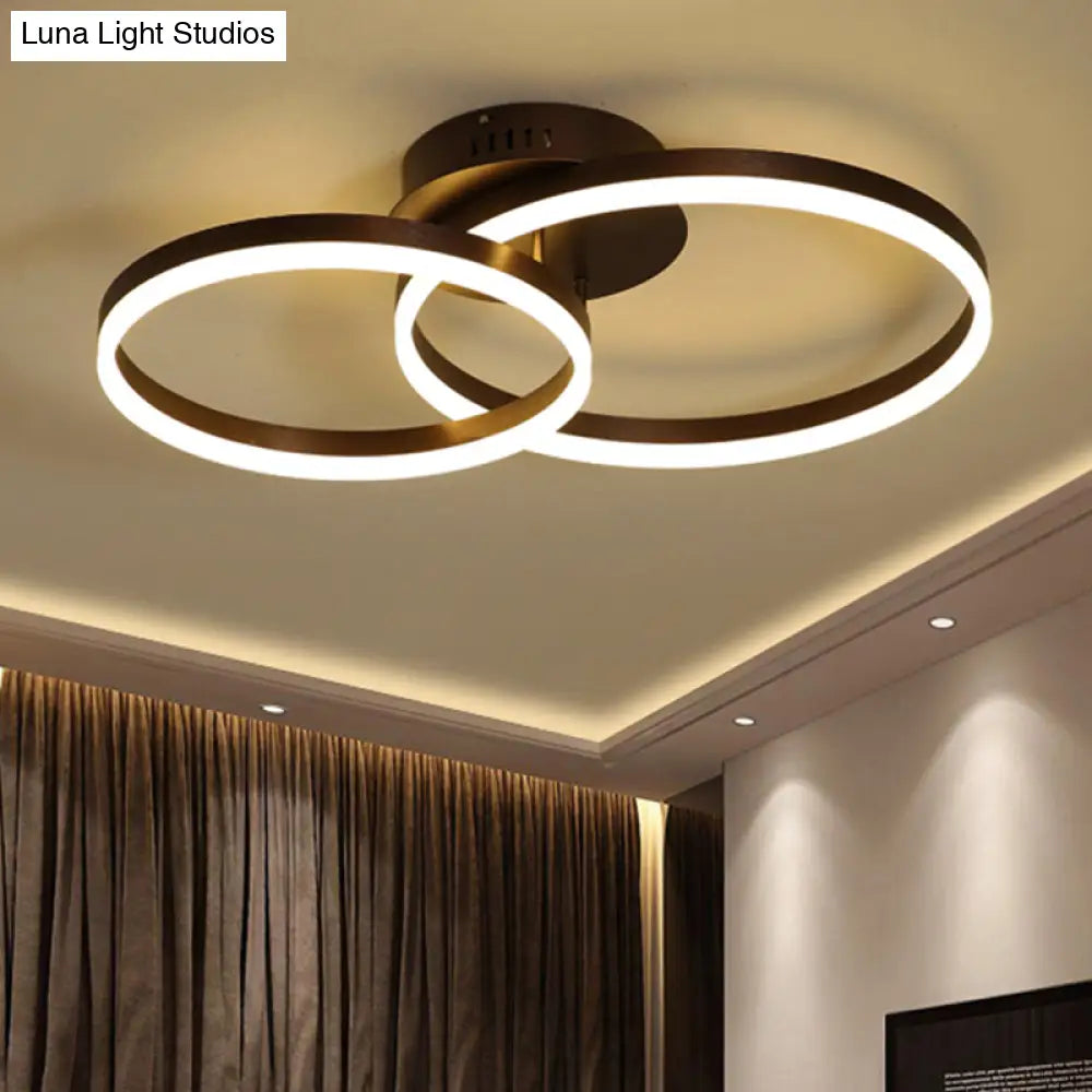 Sleek Acrylic Led Semi Flush Light: Circle Design For Coffee Ceiling Warm/White/Natural Light