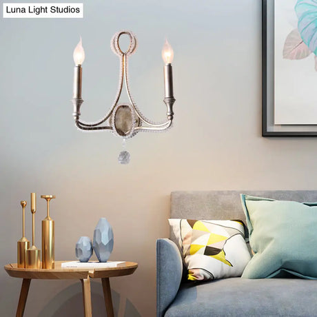 Sleek Aged Silver Metal Sconce - Elegant Wall Lighting For Living Room
