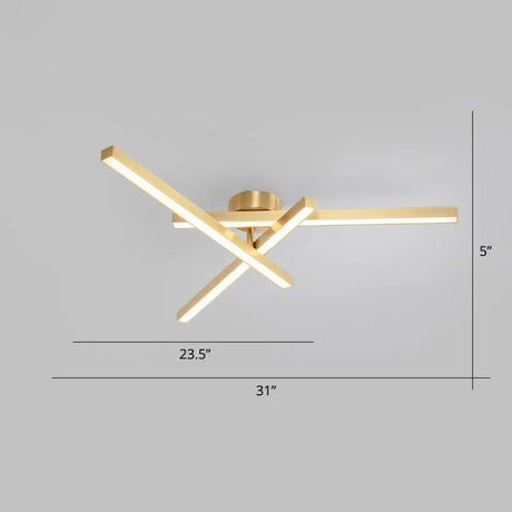 Sleek Aluminum Line Art Semi Mount Led Ceiling Light - Minimalist Metal Flush Fixture For Bedroom 3