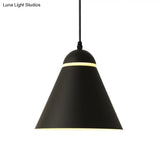 Sleek And Stylish Matte Black Metallic Cone Pendant Light Fixture With Sliced Design