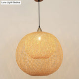 Sleek Bamboo Sphere Suspension Light - Minimalist 1Head Pendant Ceiling Lighting For Tea Room
