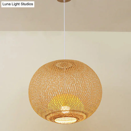 Sleek Bamboo Sphere Suspension Light - Minimalist 1Head Pendant Ceiling Lighting For Tea Room