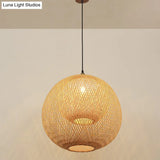 Sleek Bamboo Sphere Suspension Light - Minimalist 1Head Pendant Ceiling Lighting For Tea Room