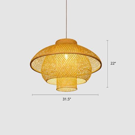 Sleek Bamboo Suspension Light - Simplicity 1-Light Pendant For Restaurants Wood / 31.5