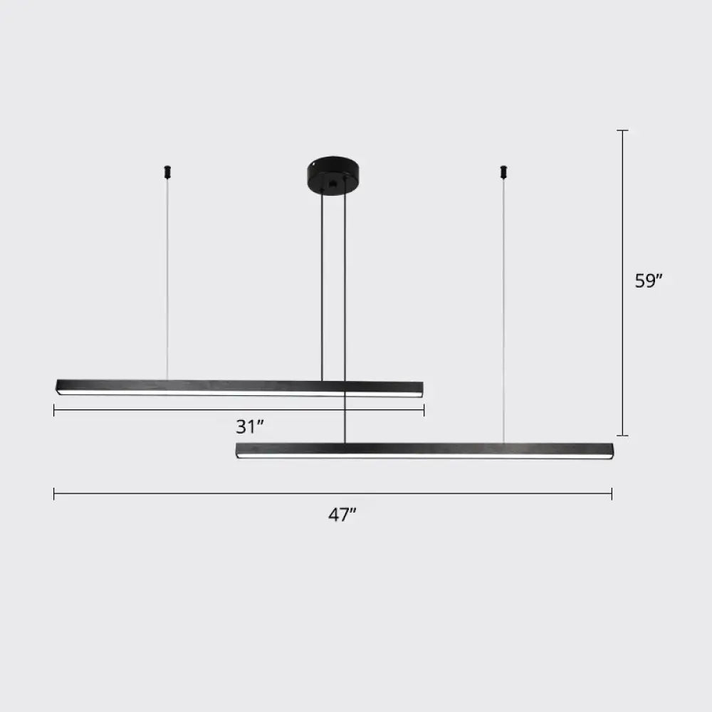 Sleek Bar-Shaped Led Chandelier | Simplicity Metal Ceiling Light For Living Room 2 / Black Third