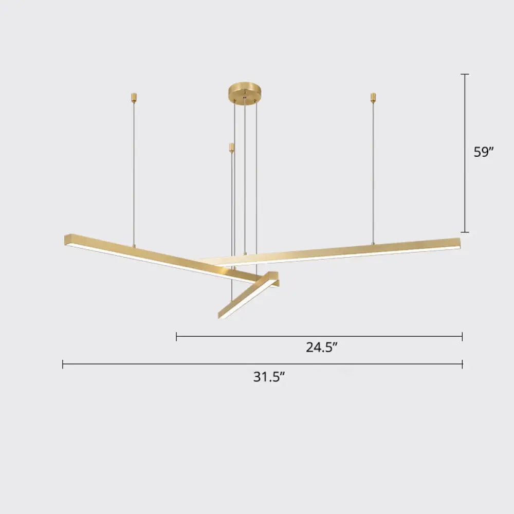 Sleek Bar-Shaped Led Chandelier | Simplicity Metal Ceiling Light For Living Room 3 / Gold Warm