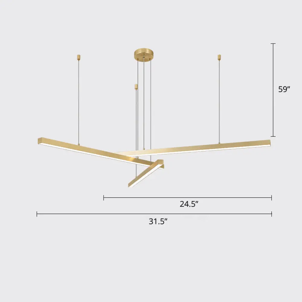 Sleek Bar-Shaped Led Chandelier | Simplicity Metal Ceiling Light For Living Room 3 / Gold White