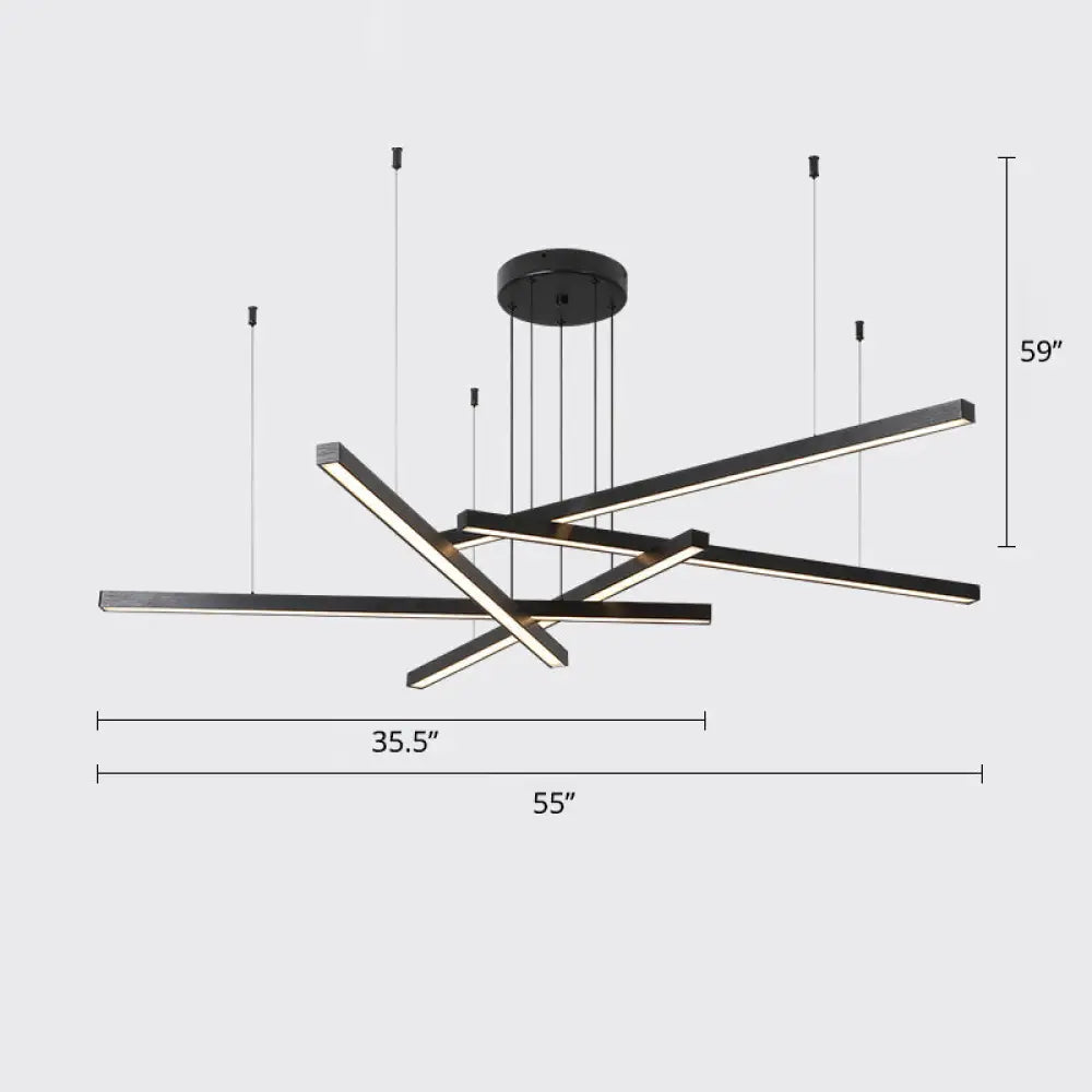 Sleek Bar-Shaped Led Chandelier | Simplicity Metal Ceiling Light For Living Room 5 / Black Warm
