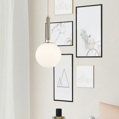 Sleek Bedside Pendant Lamp With White Glass Shade - Single Bulb Design Gold / 6’