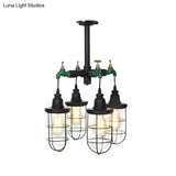 Sleek Black 3/4-Light Semi Mount Industrial Clear Glass Cage Lamp Fixture