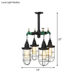 Sleek Black 3/4-Light Semi Mount Industrial Clear Glass Cage Lamp Fixture