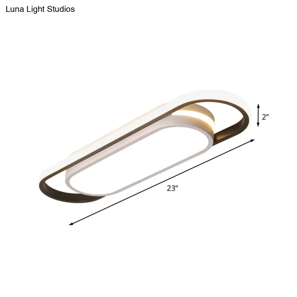 Sleek Black And White Led Flush Ceiling Light With Acrylic Shade In White/Warm 19’/23’ Width