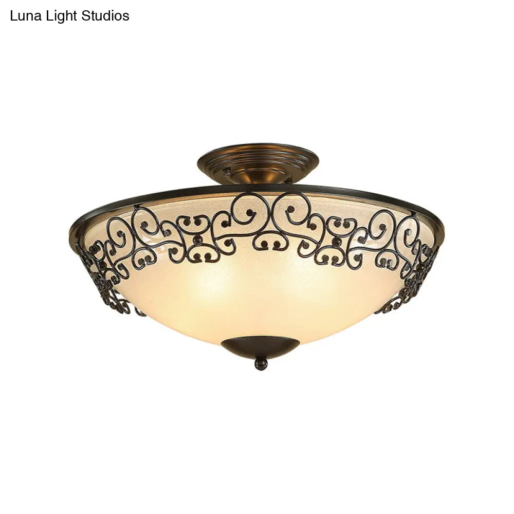 Sleek Black/Brass Bowl Shaped Semi Flush Mount With Classic Frosted Glass | Illuminate Your Bedroom