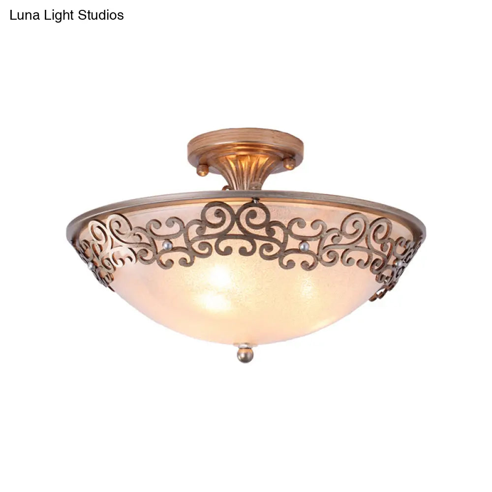 Sleek Black/Brass Bowl Shaped Semi Flush Mount With Classic Frosted Glass | Illuminate Your Bedroom