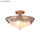 Sleek Black/Brass Bowl Shaped Semi Flush Mount With Classic Frosted Glass | Illuminate Your Bedroom