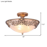 Sleek Black/Brass Bowl Shaped Semi Flush Mount With Classic Frosted Glass | Illuminate Your Bedroom