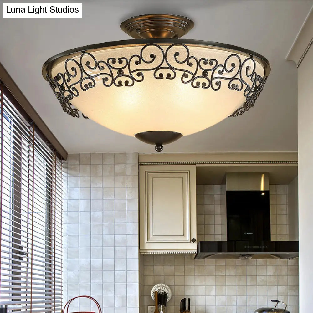 Sleek Black/Brass Bowl Shaped Semi Flush Mount With Classic Frosted Glass | Illuminate Your Bedroom