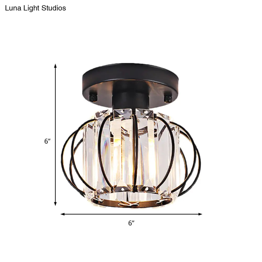 Sleek Black/Chrome Crystal Flush Mount Ceiling Lamp - Simplicity Corridor Lighting