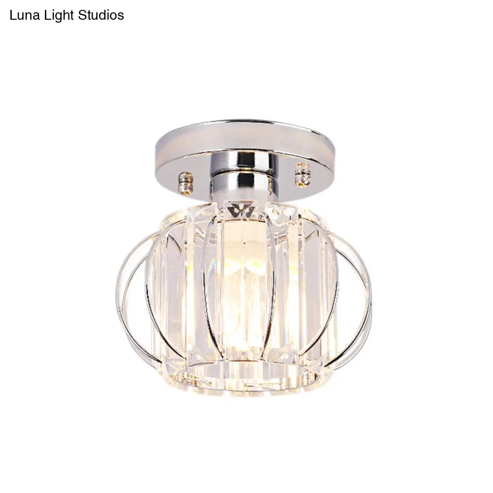 Sleek Black/Chrome Crystal Flush Mount Ceiling Lamp - Simplicity Corridor Lighting