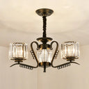 Sleek Black Cylindrical Chandelier With Tri-Sided Crystal Rods - Minimalist Hanging Light Fixture 3