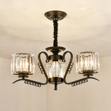Sleek Black Cylindrical Chandelier With Tri-Sided Crystal Rods - Minimalist Hanging Light Fixture 3
