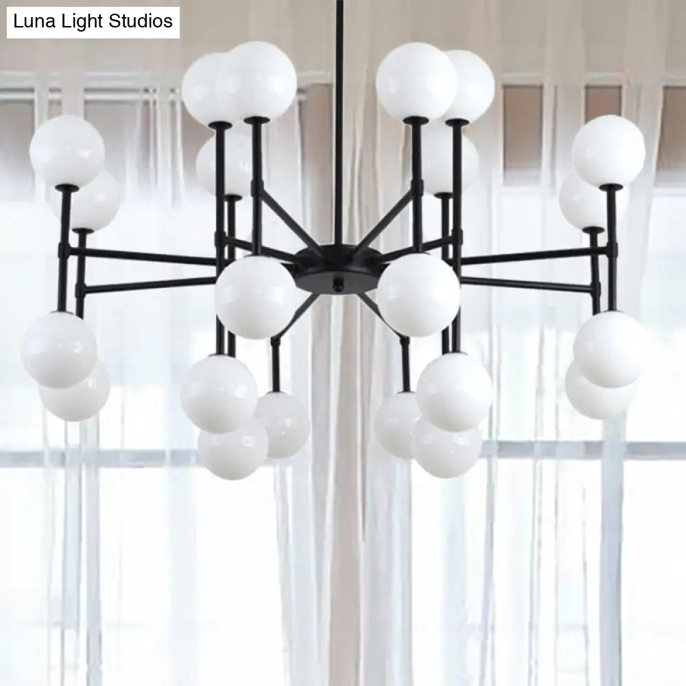 Sleek Black Finish Chandelier With Orb Shade - 18/24 Lights Metal Pendant Light