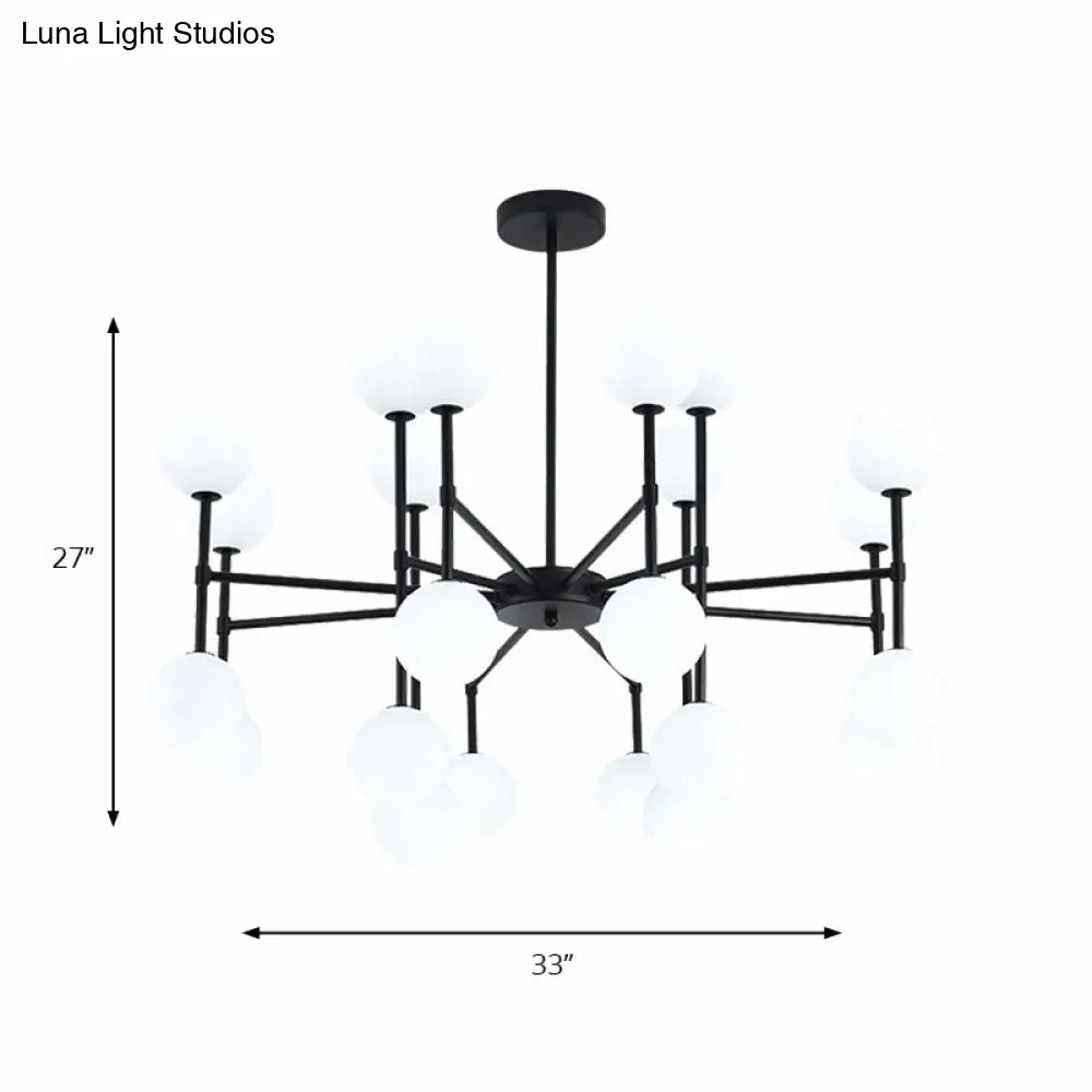 Sleek Black Finish Chandelier With Orb Shade - 18/24 Lights Metal Pendant Light