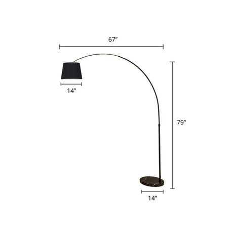 Sleek Black Floor Lamp With Fishing Rod Arm - Simplicity 1-Light Fabric Bucket Standing Light / 14