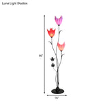 Sleek Black Floral Stand Up Lamp: Elegant 3-Bulb Metal Floor Light For Bedrooms