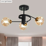 Sleek Black Modernist Semi-Flush Ceiling Light With Amber/Smoke Dimpled Glass Shades - Perfect For