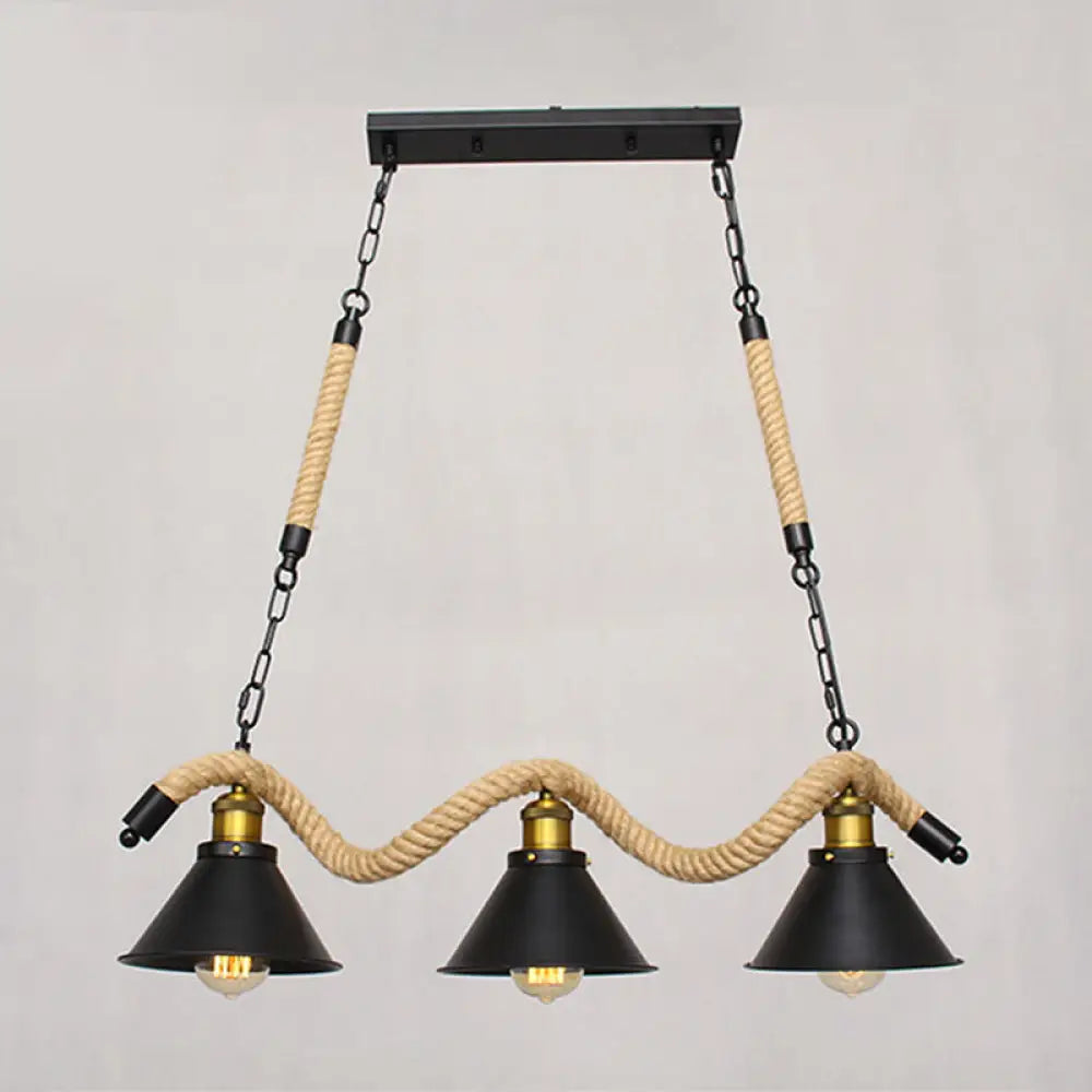 Sleek Black Spiral Rope Pendant Light Fixture With Loft Style Bar Island Lamp And Cone Shade 3 /
