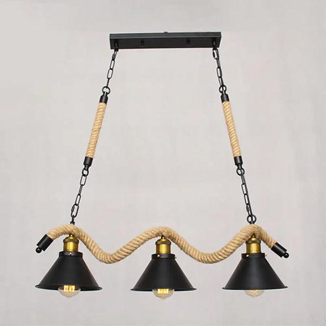 Sleek Black Spiral Rope Pendant Light Fixture With Loft Style Bar Island Lamp And Cone Shade 3 /